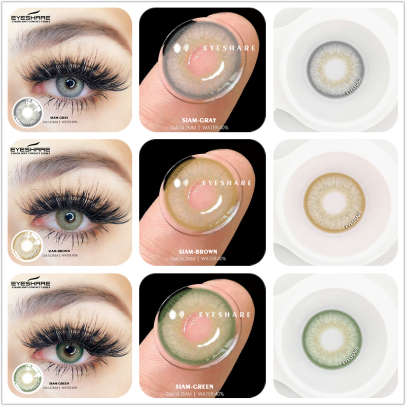 EYESHARE 2pcs Natural Color Contact Lenses for Eyes SIAM Cosmetic Contact Lenses Blue Colored Lens with Contact Case Green Lens
