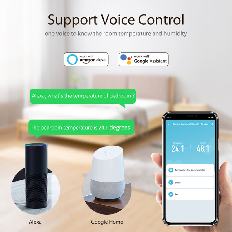 HomeKit-Sensor de Temperatura e Umidade Tuya ZigBee, Casa Inteligente, Controlador de Higrômetro Interior, Funciona com Vida Inteligente, Alexa, Google
