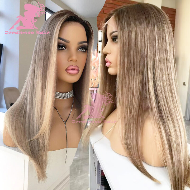 Highlight Wig Human Hair Lace Front Wig ash Brown Blonde13x6 13x4 Lace Frontal Wigs Straight Glueless Transparent Lace Brazilian