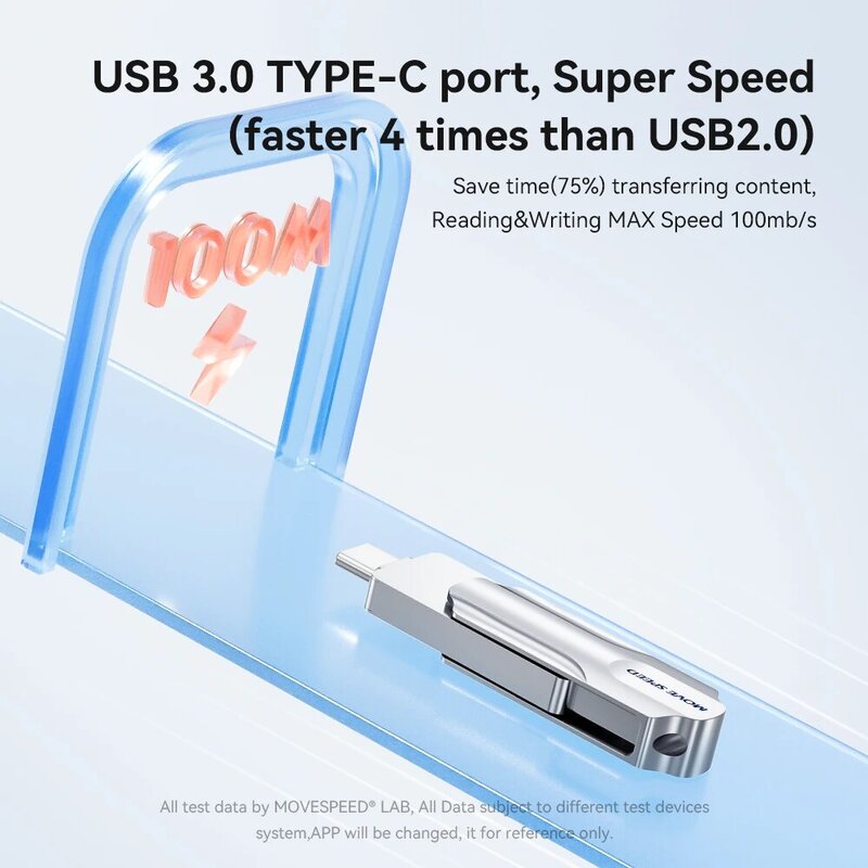 MOVESPEED USB 플래시 드라이브 3.0 OTG C 타입 펜 드라이브, 금속 USB C 펜드라이브, 맥북 폰 노트북용, 2 인 1, 128GB, 256GB, 64GB, 512GB