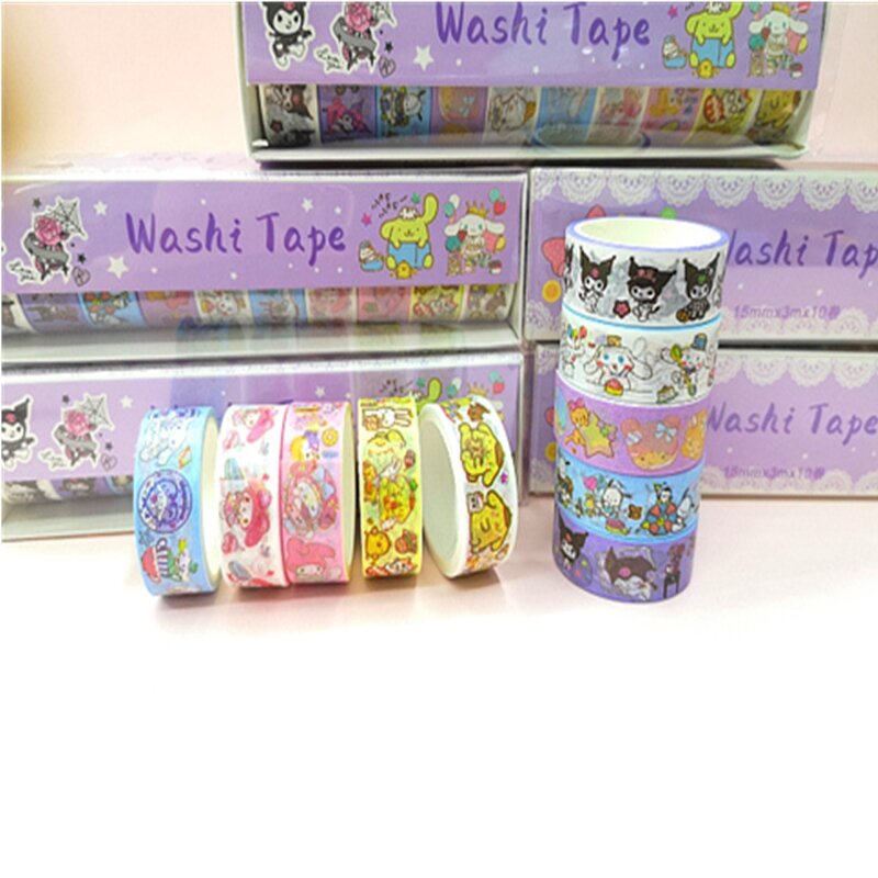 10 Rolls Van Sanrio Hand Account Materiaal Decoratieve Stickers Melody Kaneel Hond Kulomi Tape Sticker Diy Speelgoed Gift