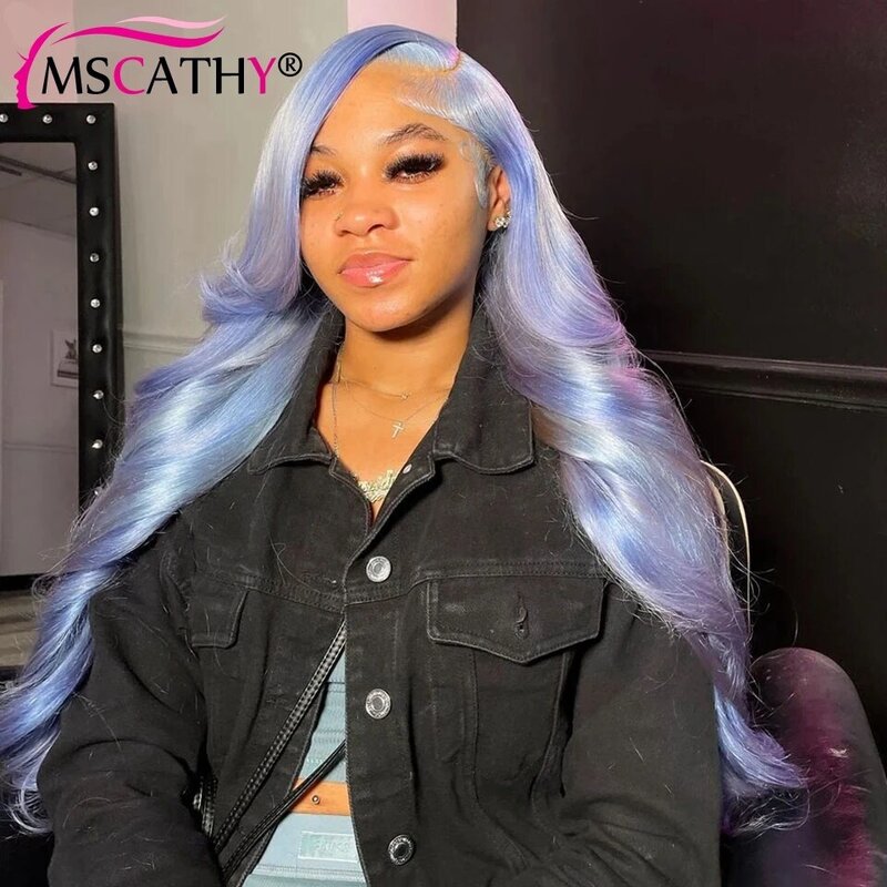 13x4 Lake Blue Lace Front Wig Body Wave Human Hair Wigs Transparent HD Lace Frontal Wig 100% Brazilian Virgin  Human Hair wig
