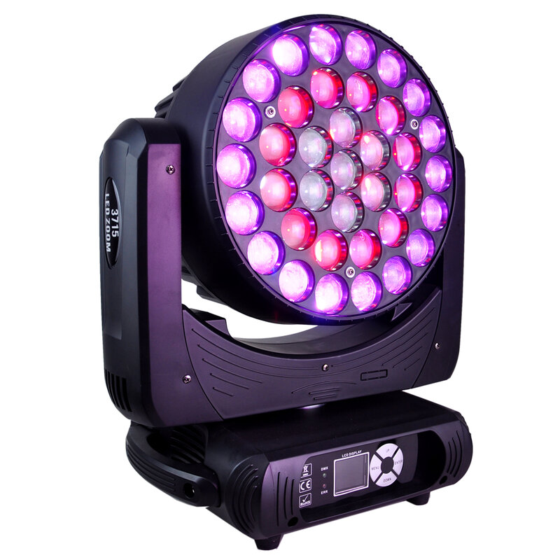 مصباح أمامي متحرك LED احترافي ، شعاع ، غسل ، تأثير ، RGBW ، أضواء مسرح ، تنشيط الصوت ، تكبير ، DMX512 ، 4in 1 ، 37x25W