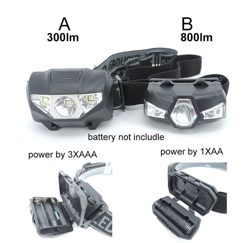 강력한 소형 3 LED 헤드램프, 헤드라이트 헤드 토치 라이트, AA AAA, 레드, 화이트, 밝은 전면 손전등, 하이킹 캠핑 램프