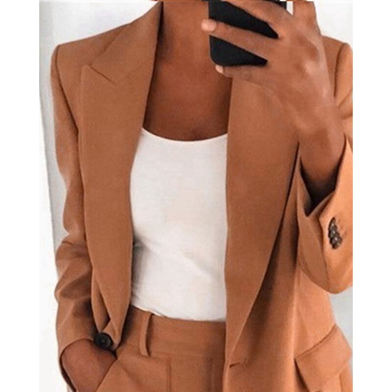 Herbst Frauen Single Button genähten Kragen Blazer Mode Femme Langarm Jacken Mantel elegante Büro Arbeits kleidung Outfits Traf