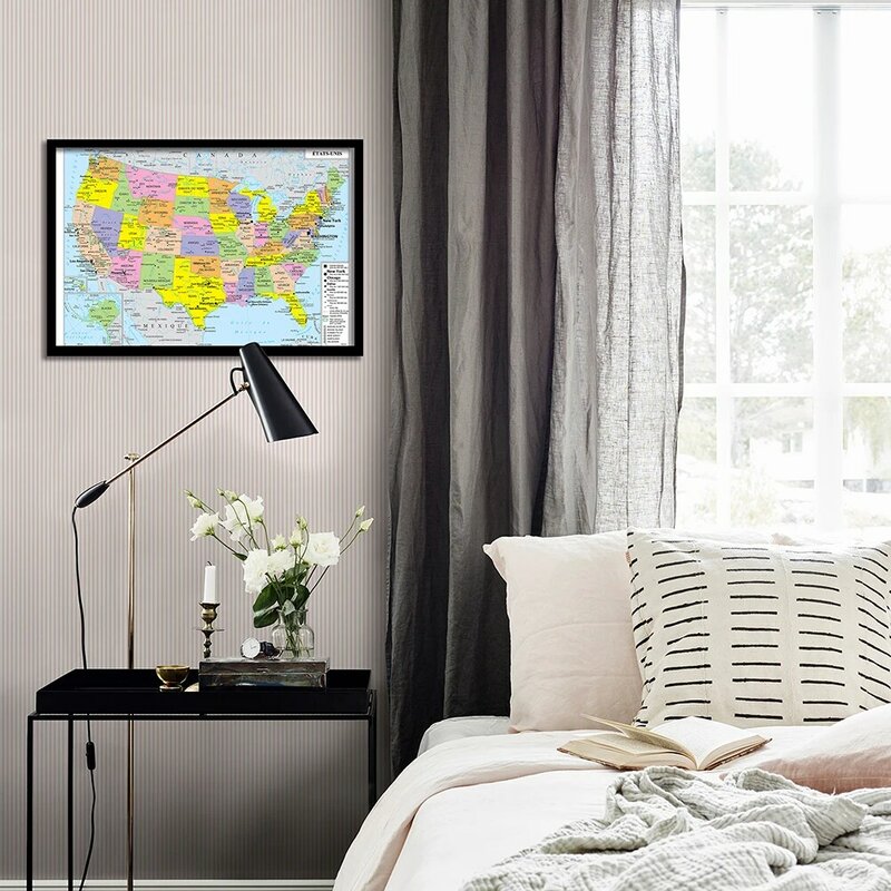 59*42cm The United States Political Map with Details In French Wall Art Poster Canvas Painting School Supplies Home Decoration