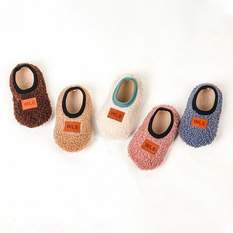 Soft Baby Slippers Fashion Kids Shoes Warm Plush Floor Sock Cute Cartoon Anti-slip Walking Shoes Winter