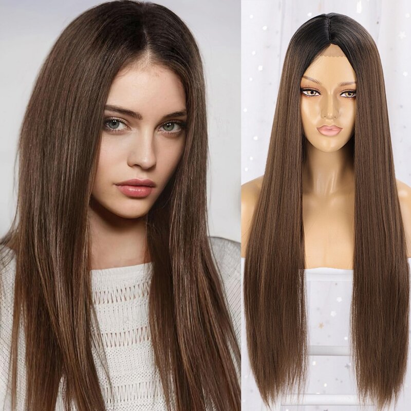 Gradient Front Lace Wigs Honey Blonde Lace Front Wigs Straight For Women Gradient Brown Lace Front Wigs fibre hair wig