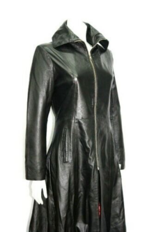 Women Leather Dress Genuine Leather Ladies Long Trench Overcoat Dress Coats and Jackets Women