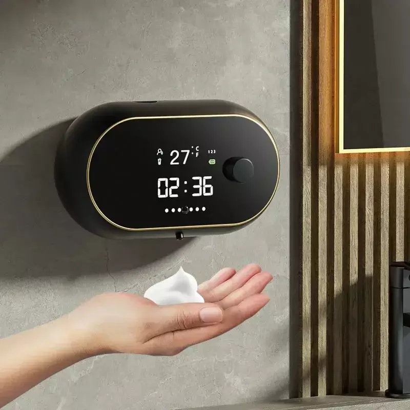 Dispensadores de jabón de espuma líquida creativos, pantalla de temperatura de tiempo, inducción del cuerpo humano, lavado de manos, dispensador de jabón automático impermeable