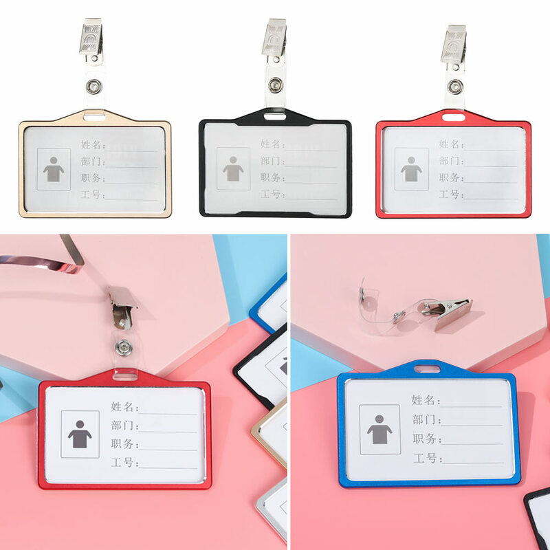 10 Pcs High Quality Metal Card Holder With Clips Work Name Badge Holder Aluminum Alloy School Business Work Card Name Case