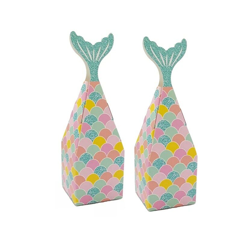 Scatola di coda di sirena da 50 pezzi scatola di caramelle a sirena confezione regalo scatole per dolcetti per bambini decorazioni per compleanni forniture