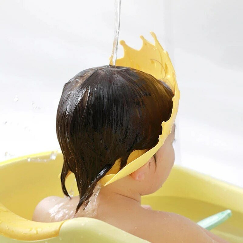 Crown Shape Shower Head Cover para crianças, ajustável, recém-nascido Acessórios de banho do bebê, Wash Hair Shield Hat, proteção de orelha, Shampoo Cap