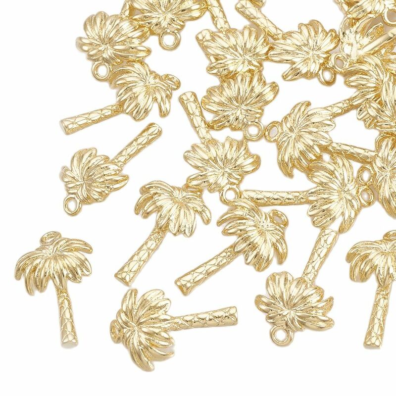 Colgantes chapados en oro de 18K para fabricación de joyas, abalorios de latón de árbol de coco, 5 piezas, para collar, pulsera, pendiente, llavero