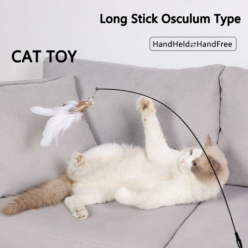 Simulação Pássaro Brinquedo interativo do gato, Pena engraçada com sino, Vara de gato, Gatinho jogando Teaser Wand, Cat Supplies