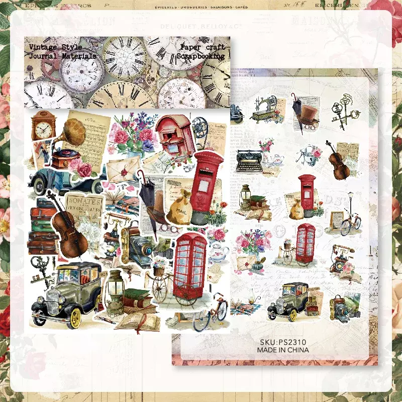Etiqueta do Natal do vintage para DIY, jornal, manual, material da decoração, colagem adesivos, papelaria, 40pcs