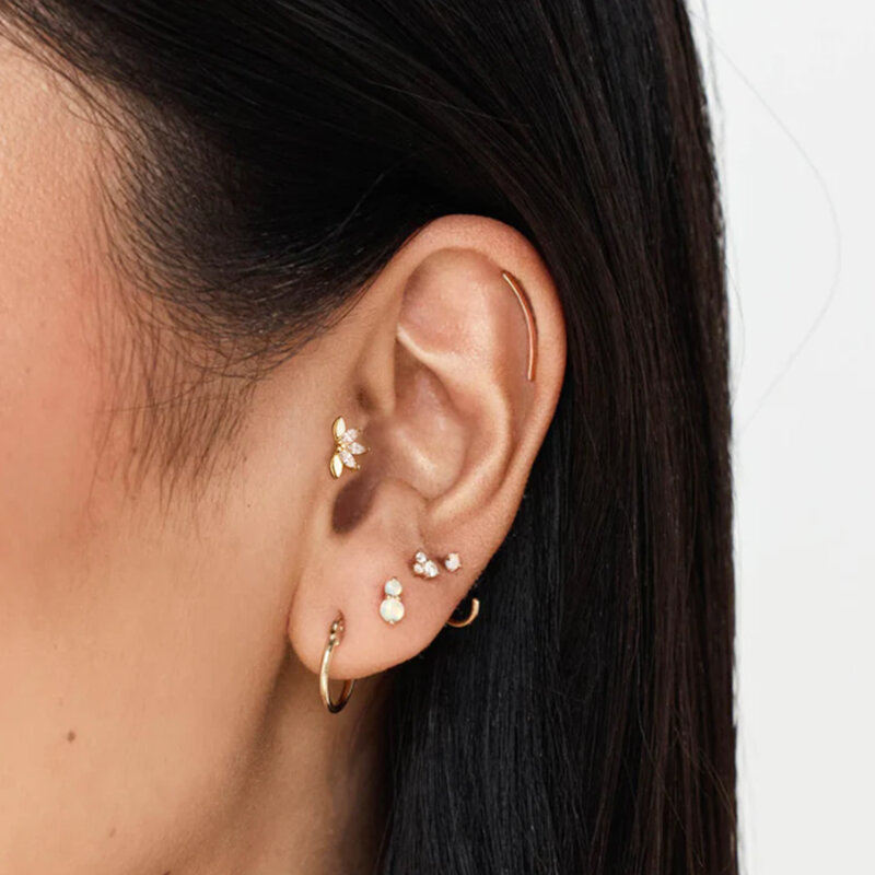 LENNIK 925 Sterling Silver Cartilage Stud Women's Earrings Septum Piercing Zircon Flower Ear Lobe Tragus Helix Lip Rings Jewelry