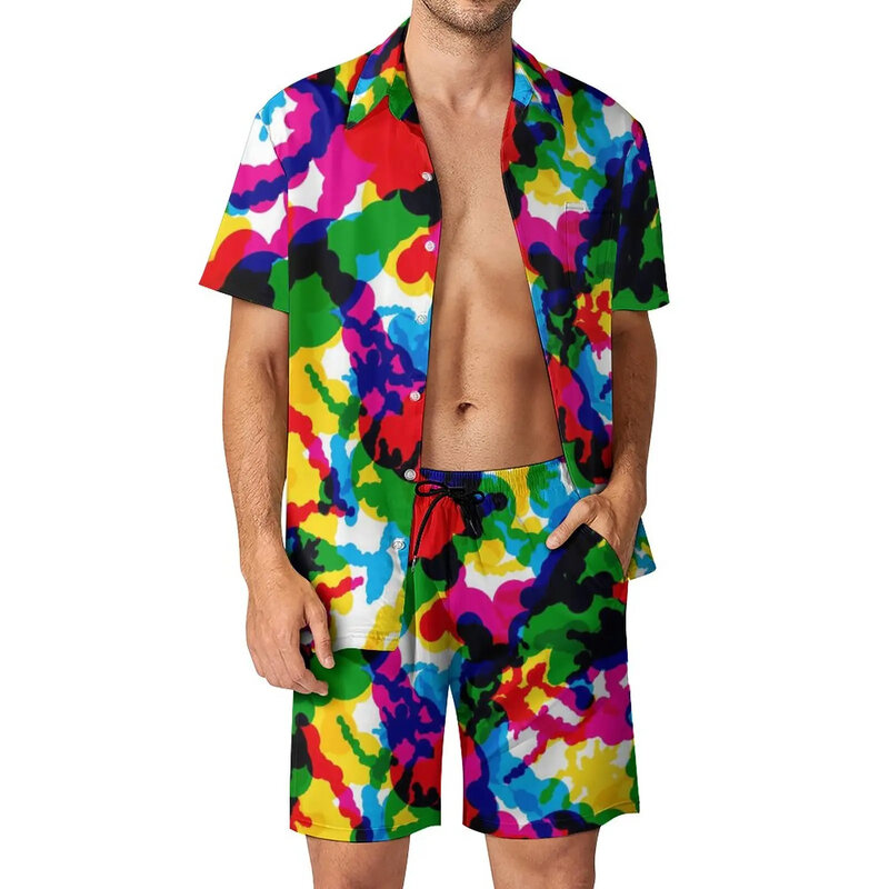 Set di camicie arcobaleno stampate in 3D camicie a maniche corte moda Casual da uomo pantaloncini da spiaggia oversize abiti Streetwear hawaiani abbigliamento