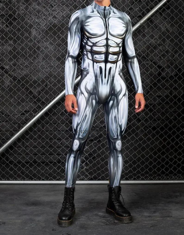 Colorful Machine Muscle Zentai Men Halloween Bodysuit Punk Cosplay Costume Jumpsuit Carnival Party Festival Outfit 2024