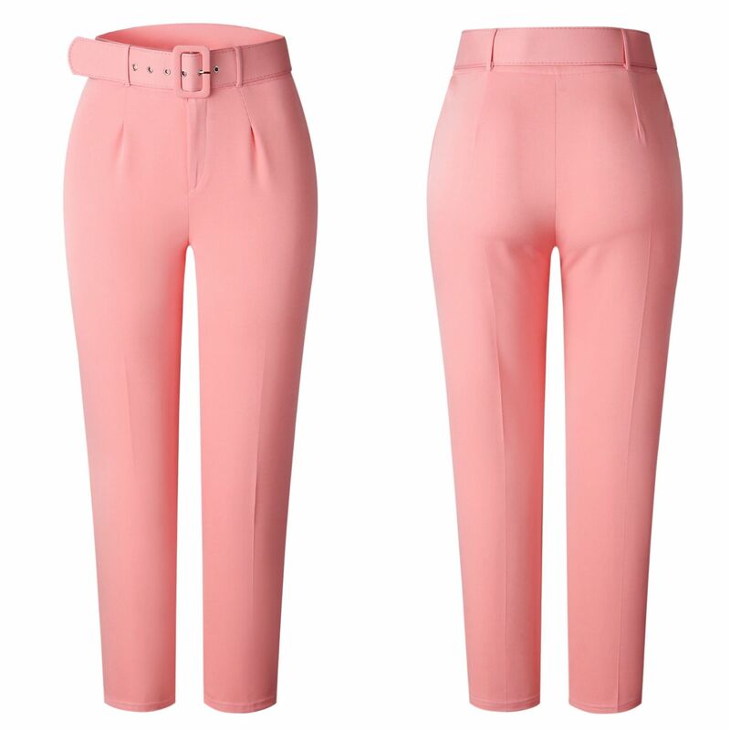 Abbigliamento donna primavera estate pantaloni Casual a vita alta pantaloni da lavoro Slim Fit pantaloni eleganti da pendolare da donna nero rosa