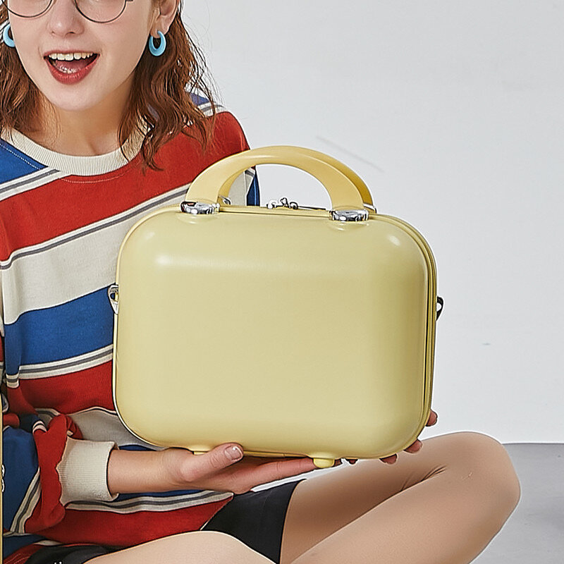 Маленькая портативная дорожная сумка для путешествий, маленький чемодан для косметики, 14 дюймов, карамельных цветов, для студентов, на ремне