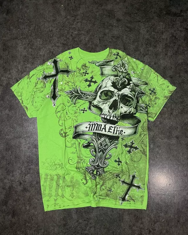 Harajuku Y2K Retro Skull t-shirt con stampa grafica oversize girocollo da uomo Street Hip-hop Graphic Streetwear Casual a maniche corte