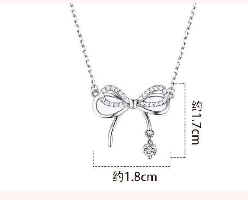 Authentic 925 Sterling Silver Fashion Elegant Shiny CZ Bowknot Pendant Necklace For Women Romantic Wedding Jewelry Gifts