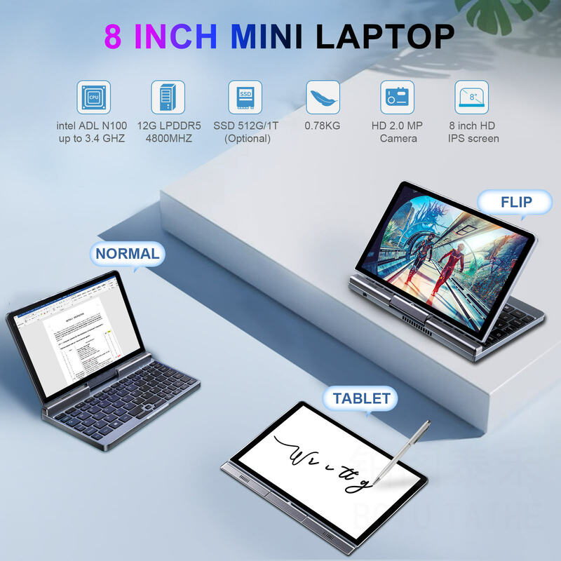 CRELANDER P8 Mini Gaming Laptop 8 Inch Touch Screen Intel Alder Lake N100 12GB DDR5 Windows 11 WiFi 6 Small Pocket Laptop