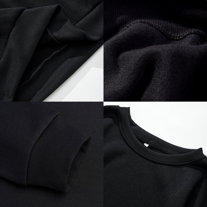 Пуловер с длинным рукавом унисекс, повседневный свитшот, белая серия с графическим принтом, черный полиэстер, круглый вырез, теплая фотография