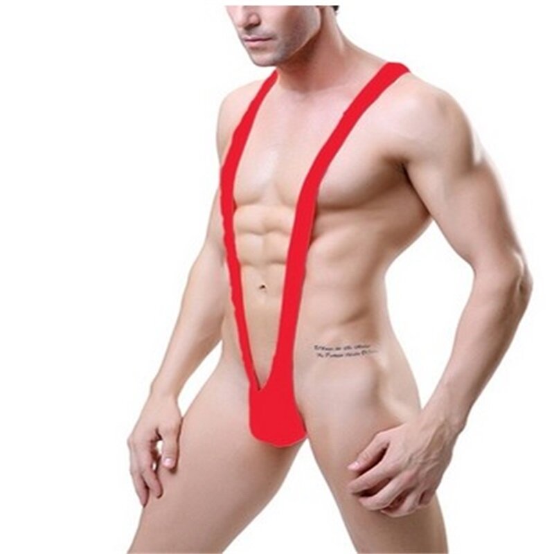 Bodysuit V de uma peça para homens, lingerie erótica, calcinha sexy, alças de maiô, manquíni borat, singlet elástico