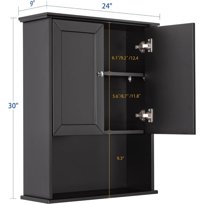 Schwarzer Wandschrank 24x30 Zoll Holz über den Toiletten schränken mit 2 Türen, über Toiletten schrank Medizin schränke