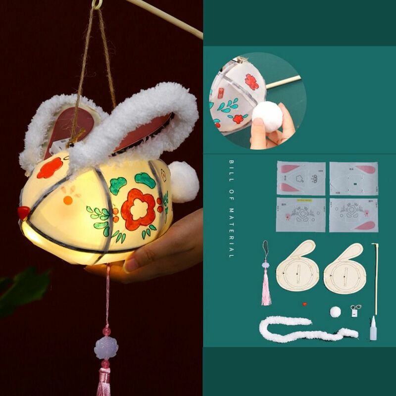 Linterna brillante de estilo chino para Festival de mediados de otoño, linterna de conejo de mano con forma de conejo, bolsa de Material DIY