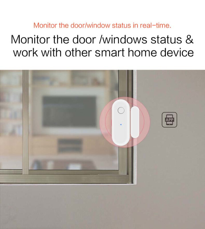 Tuya Sensor pintu pintar WiFi, Alarm pintu jendela buka/tertutup detektor perlindungan keamanan suara kehidupan pintar untuk Alexa Google rumah