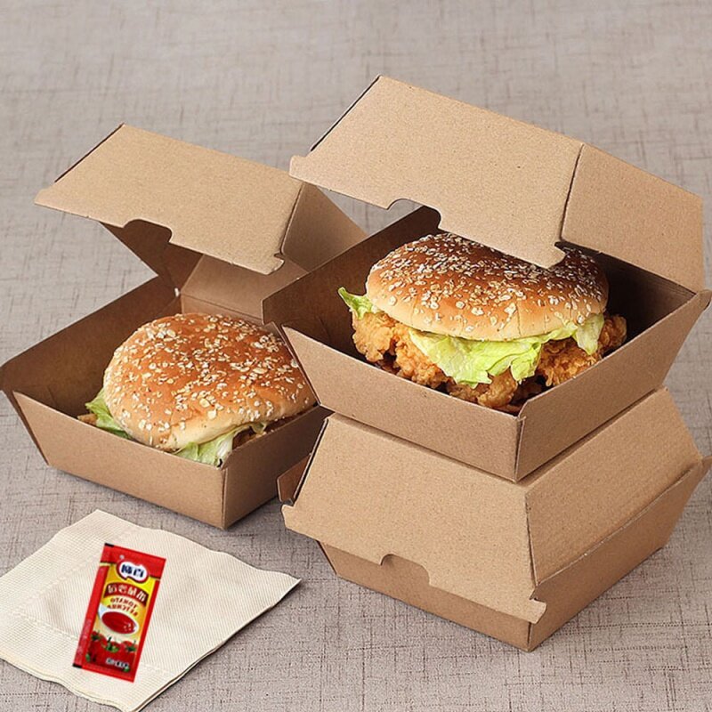 Kustom productPackaging kustom dicetak wadah hitam ayam goreng kertas keju mengambil makanan Burger Hamburger kotak