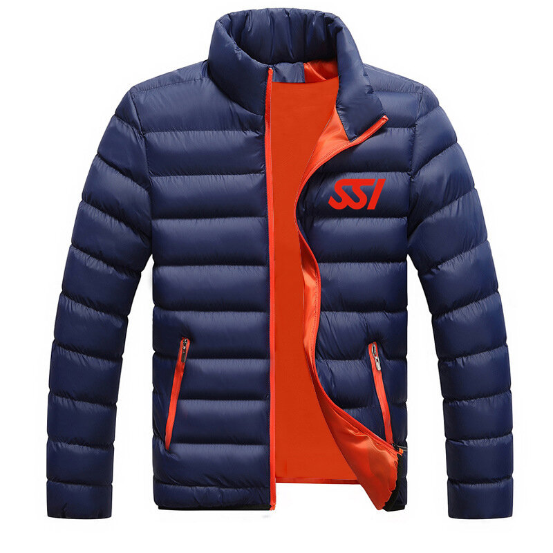 Scuba Schools International SSI Logo Print Stand-up Collar Down Tops Customizable Logo Men Hoodie Zipper Down Coats Winter Soft