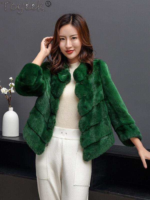 Tcyeek cappotto di pelliccia di visone naturale caldo intero femminile cappotto invernale di visone donna colletto alla coreana 2023 giacca di pelliccia da donna di moda stile corto