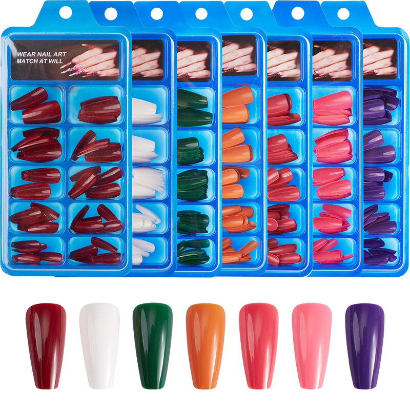 Uñas postizas para manicura, uñas acrílicas de cobertura completa ultralargas, de Color sólido, 100 piezas