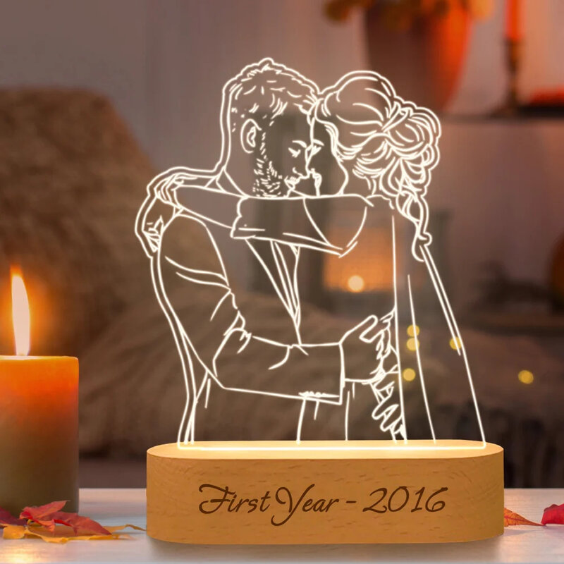 Luz noturna personalizada para o aniversário do casamento, foto personalizada, imagem, gravura de texto, dia dos namorados, casal, presentes da família