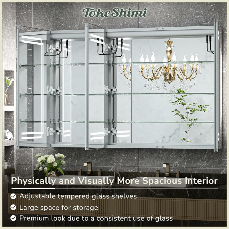 TokeShimi 40x32 in Medicine Cabinet Bathroom LED Vanity Mirror 3 Colors Stepless Dimming CRI 80+ Anti-Fog Memory Funtion Wall