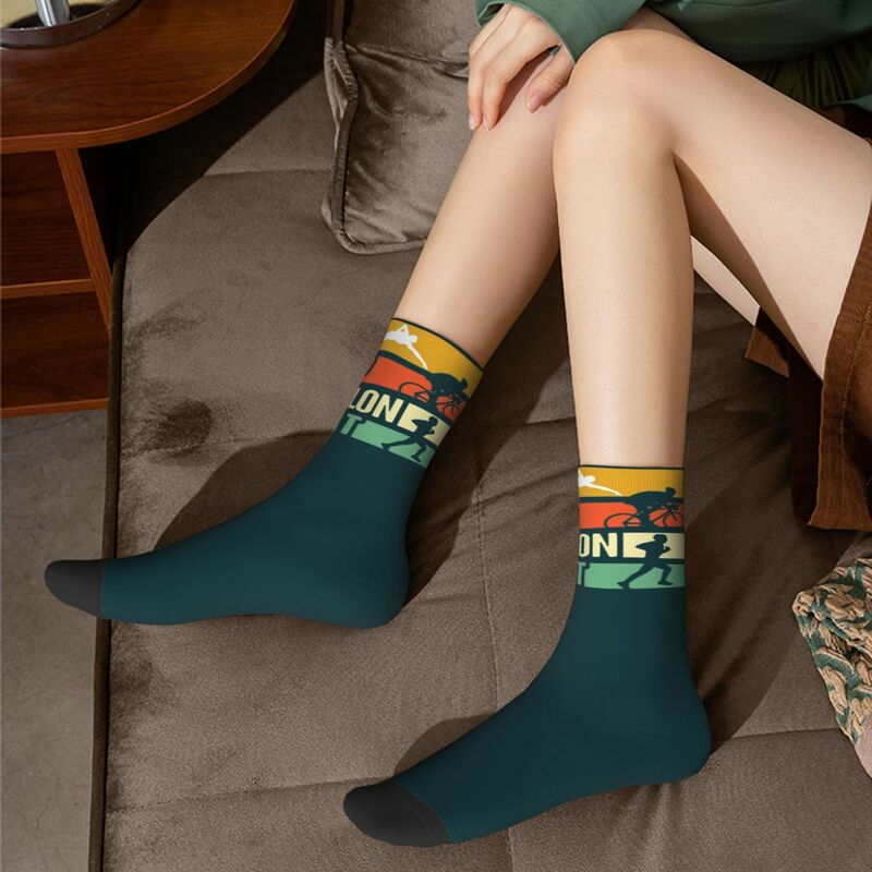 Зимние носки унисекс для триатлона с надписью "Eat Sleep", теплые носки с надписью "Happy Crew", сумасшедшие носки в уличном стиле