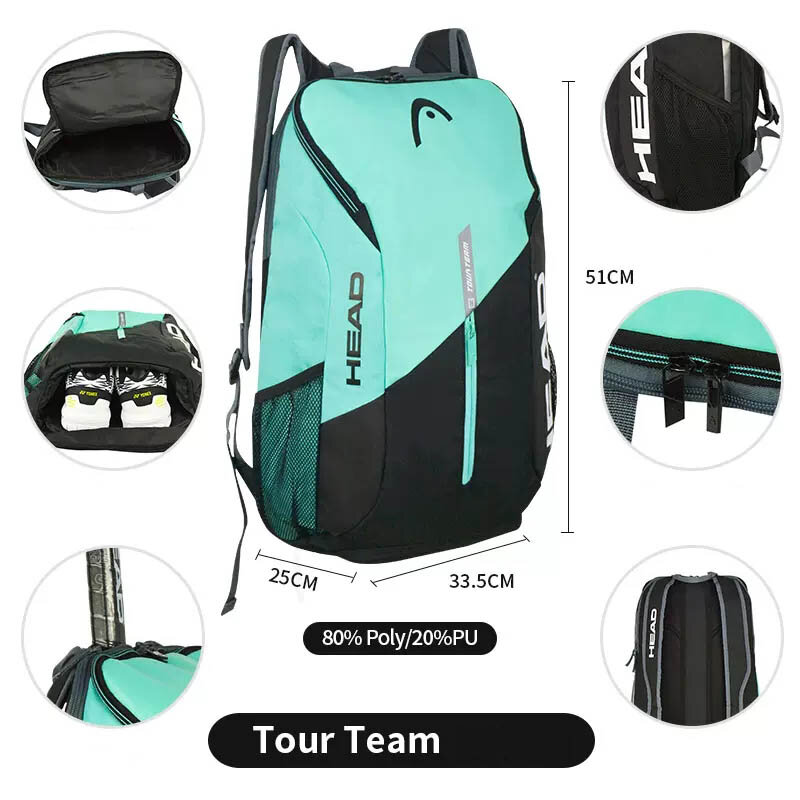Теннисный рюкзак серии HEAD Tour Team, вместительный, с отделением для обуви и отделением для ракеток