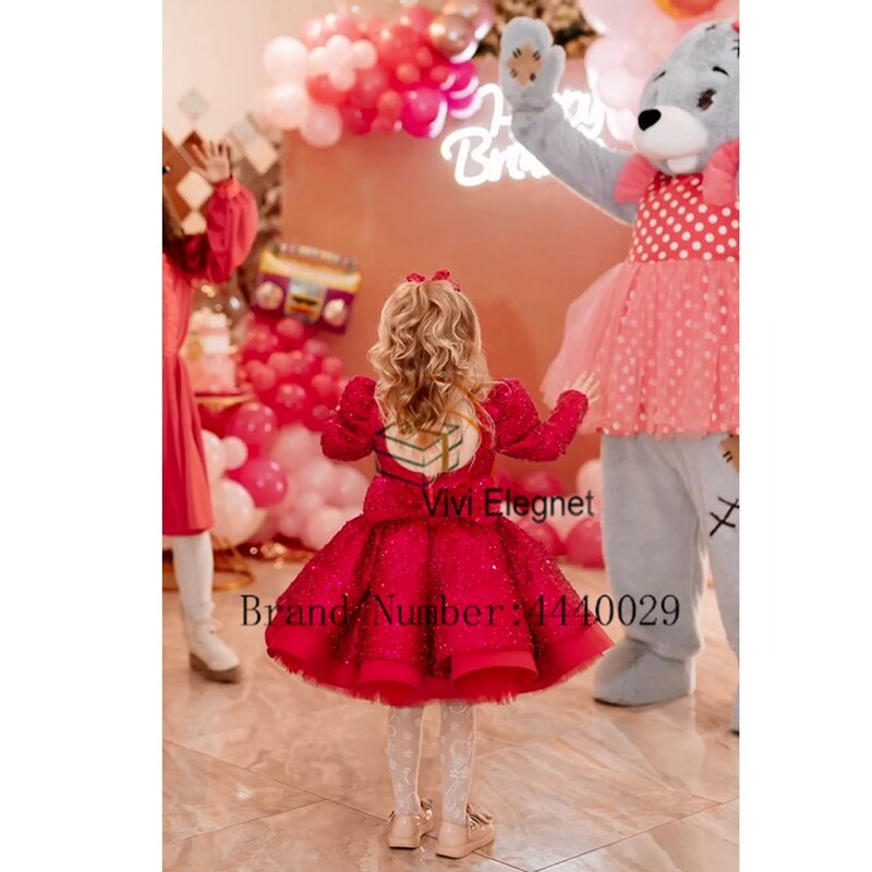 Modern Scoop Flower Girls Dresses for Princess 2024 Summer Full Sleeve Wedding Party Dresses con paillettes New doypathere initizle pzed