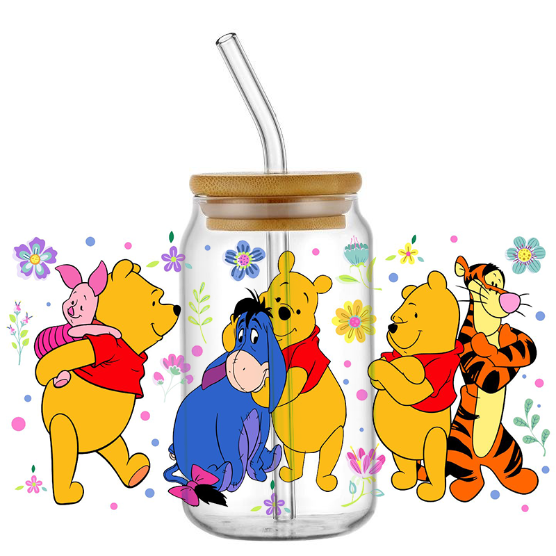 Miniso New 3D UV DTF Wraps Cute Bear and Friends Sticker DIY For 16oz Glass Cup Waterproof Wrap Transfers Decals For Coffee Cup