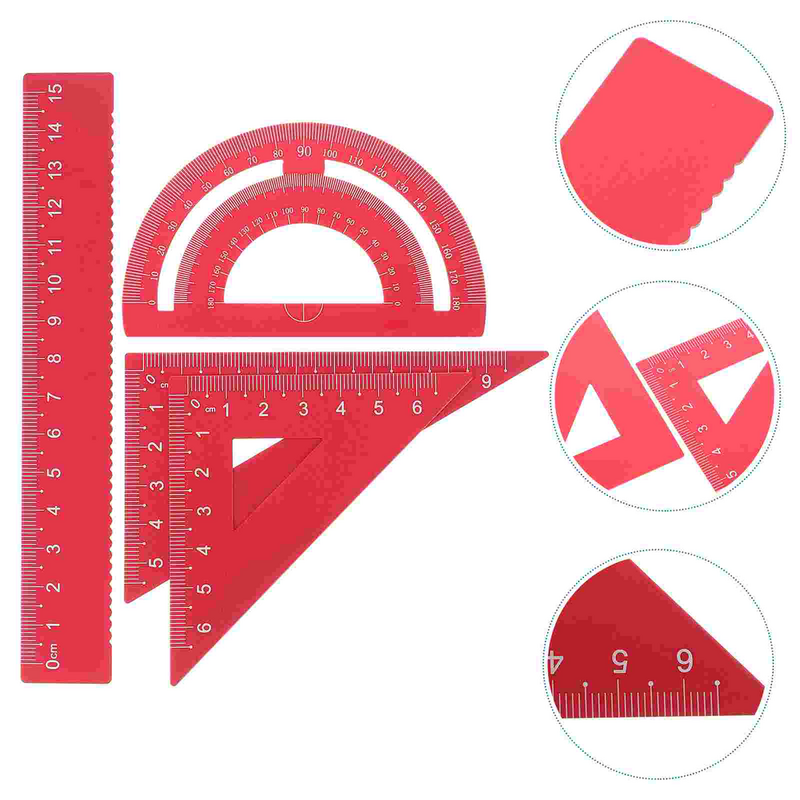 Metal Triangle Ruler Set para crianças, conjunto de geometria, transferidor reto, ferramenta matemática, material escolar e de escritório, 4 pacotes