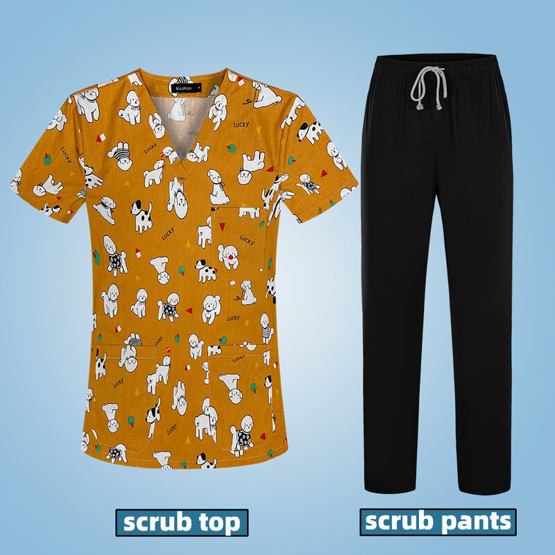 Enfermeira médica unisex Scrubs Uniforme, Cartoon Print Tops, Pediatra Workwear, Roupas de trabalho do salão de beleza, Doutor Scrub Set