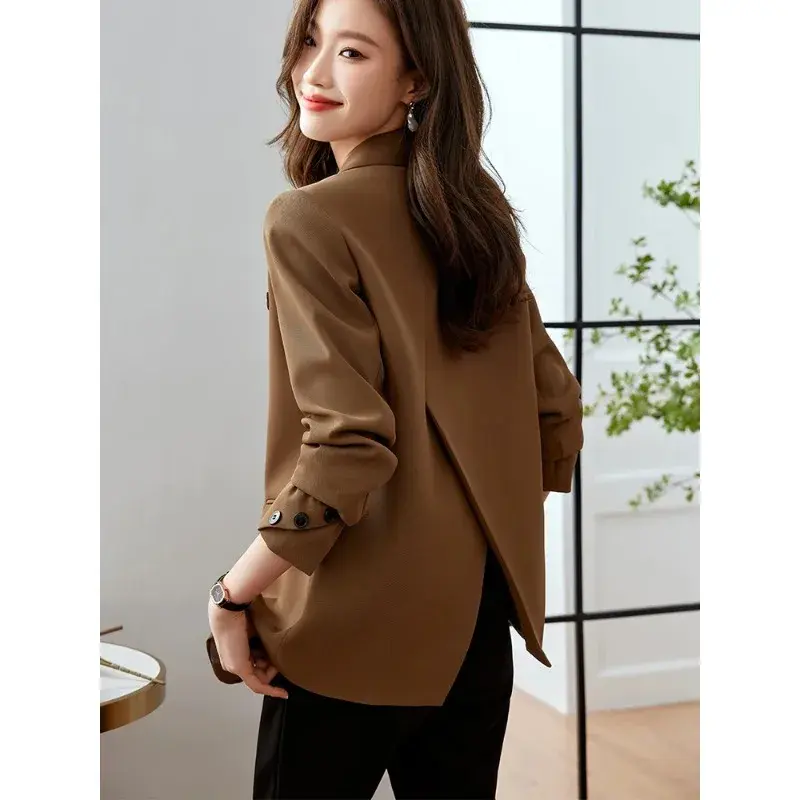 Fashion Pink Black Coffee Casual Women Blazer Coat Ladies Long Sleeve Double Breasted Loose Female Jacket For Autumn Winter