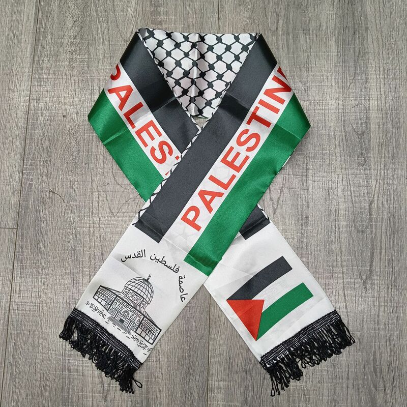 ผ้าพันคอลายธงชาติ aerlxemrbrae สำหรับวันชาติ palestine ขนาด14*130ซม. ผ้าพันคอพิมพ์ลายซาตินผ้าพันคอลายธงชาติพาเลสติเนียน