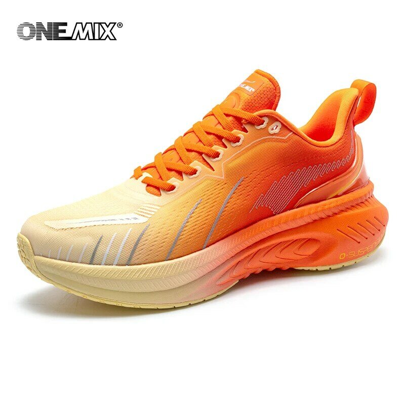 ONEMIX Sepatu Lari Bantalan Atas Cocok untuk Pelari Berat Sepatu Olahraga Berenda Antiselip Sneakers Atletik Luar Ruangan untuk Pria