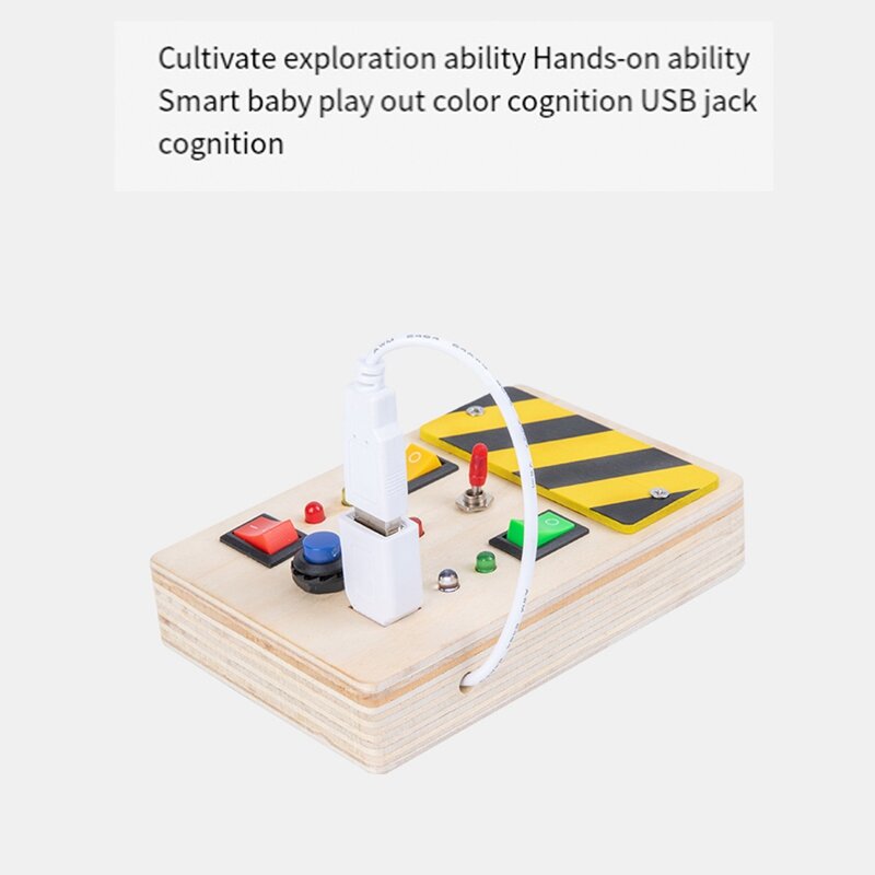 Mainan kayu papan sibuk Montessori bayi, papan mainan lampu LED dengan kendali saklar, aktivitas perjalanan, permainan anak untuk balita 2-4 tahun