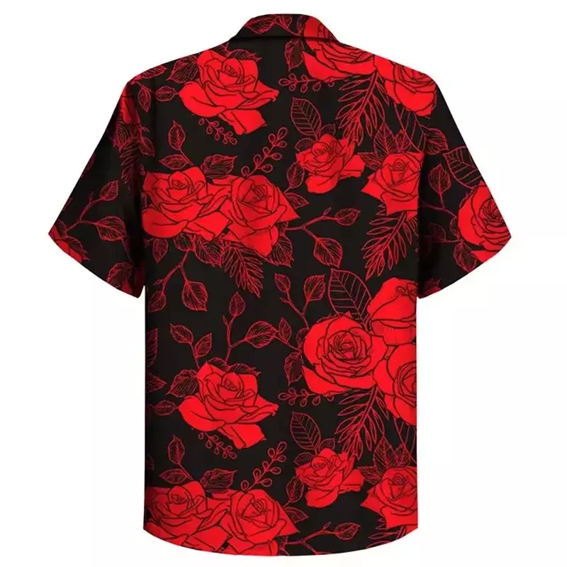 Spring and Autumn Men's Casual Outdoor Luxury Suit Lapel Shirt Long Sleeve Soft Comfortable Material Floral Rose Red HD Pattern